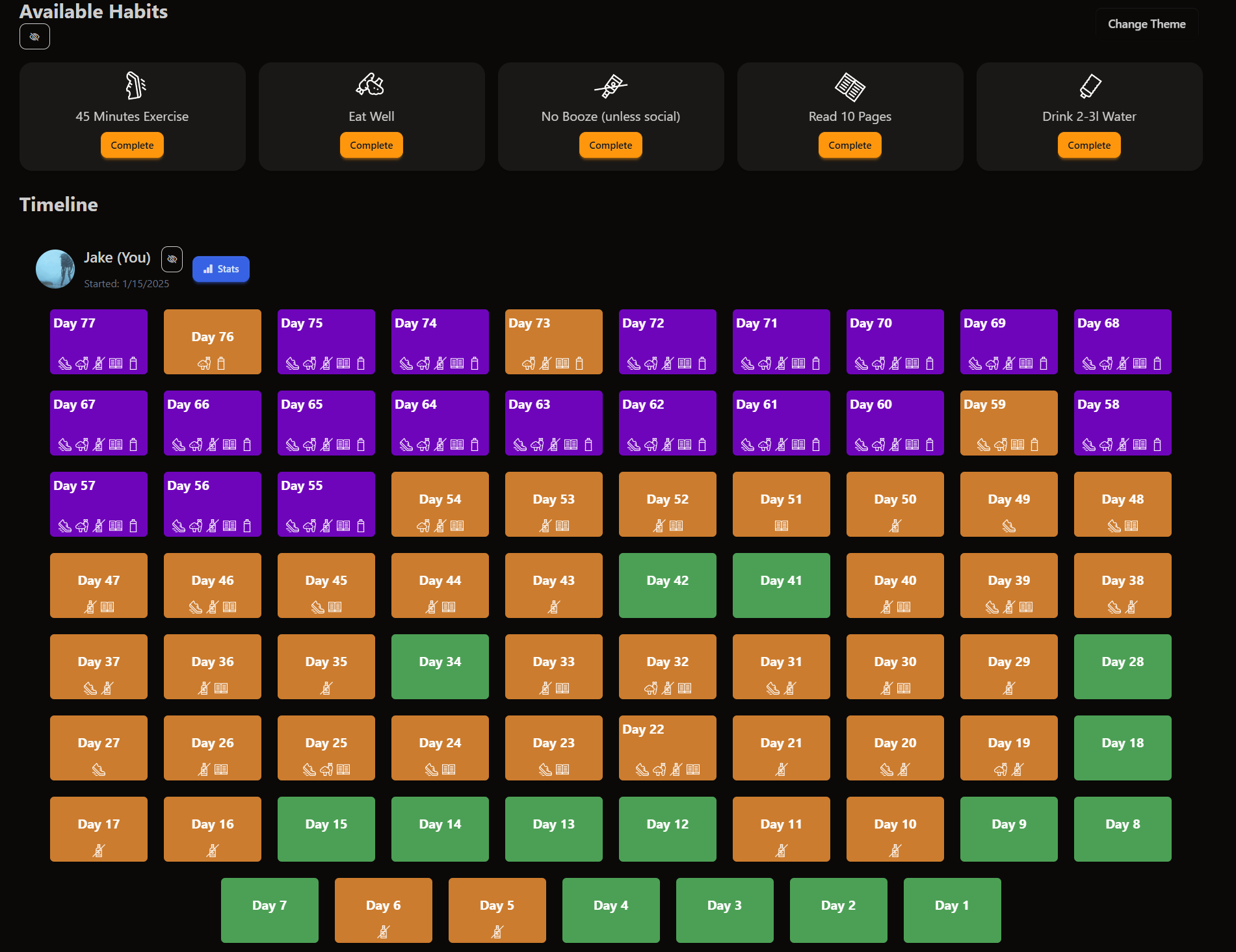 Habit tracking app screenshot